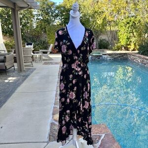 American Rag Black and Pink Floral Midi Dress